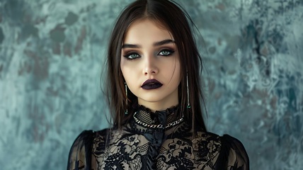 Image showing Teen Latino Woman with Brown Straight Hair Goth style Illustration.