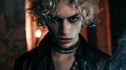 Image showing Teen Persian Man with Blond Curly Hair Goth style Illustration.