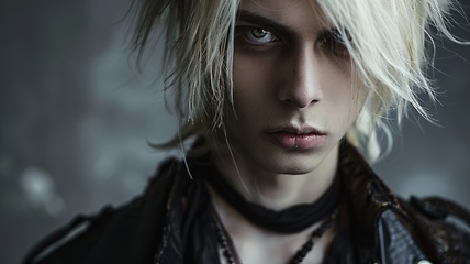 Image showing Teen Persian Man with Blond Straight Hair Goth style Illustration.