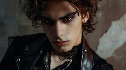 Image showing Teen Persian Man with Brown Curly Hair Goth style Illustration.