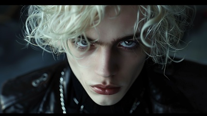 Image showing Teen White Man with Blond Curly Hair Goth style Illustration.