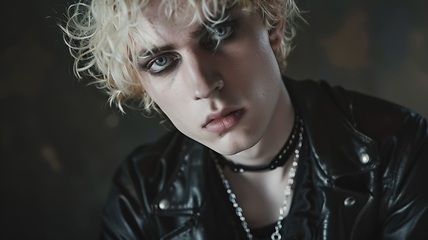 Image showing Teen White Man with Blond Curly Hair Goth style Illustration.