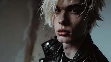 Image showing Teen White Man with Blond Straight Hair Goth style Illustration.