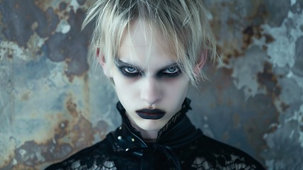 Image showing Teen White Man with Blond Straight Hair Goth style Illustration.