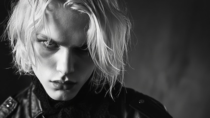 Image showing Teen White Man with Blond Straight Hair Goth style Illustration.