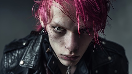 Image showing Teen White Man with Pink Straight Hair Goth style Illustration.