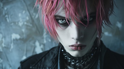 Image showing Teen White Man with Pink Straight Hair Goth style Illustration.