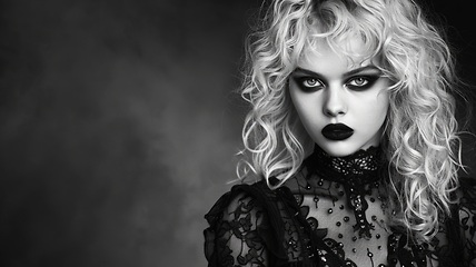 Image showing Teen White Woman with Blond Curly Hair Goth style Illustration.