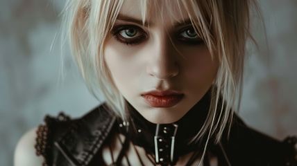 Image showing Teen White Woman with Blond Straight Hair Goth style Illustration.