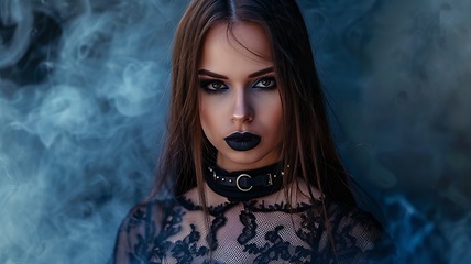 Image showing Teen White Woman with Brown Straight Hair Goth style Illustration.