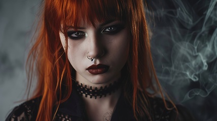 Image showing Teen White Woman with Red Straight Hair Goth style Illustration.