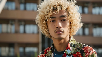 Image showing Adult Chinese Man with Blond Curly Hair 1990s style Illustration.