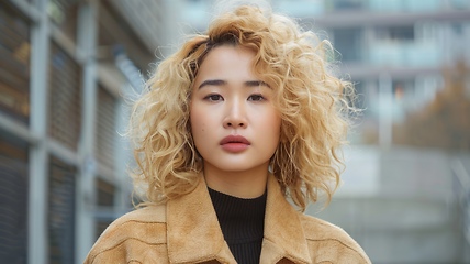 Image showing Adult Chinese Woman with Blond Curly Hair 1990s style Illustration.