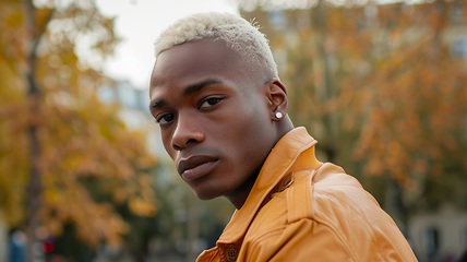 Image showing Adult Black Man with Blond Straight Hair 1990s style Illustration.