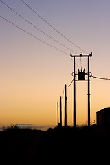 Image showing sunset power wires