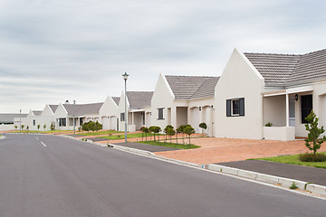 Image showing Street, road and houses in neighborhood, community or residential area in Dallas, Texas in USA. Background, property development or suburban homes for investment project or society in quiet town