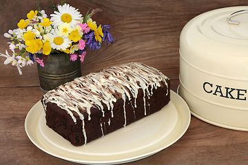 Image showing Chocolate Chip Cake with Spring Flowers