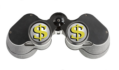 Image showing isolated binoculars with money