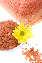 Image showing salt, towels and flower