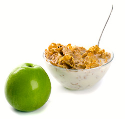 Image showing cornflakes green apple