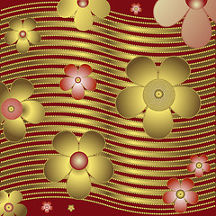 Image showing Red and golden  floral background  