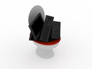 Image showing Computer on a toilet