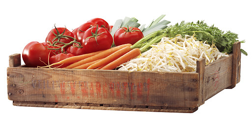 Image showing Crate tomatous and other vegetables