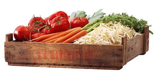 Image showing Crate tomatous and other vegetables