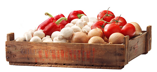 Image showing Crate of white mushrooms