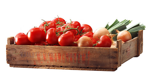 Image showing crate with tomato and leak