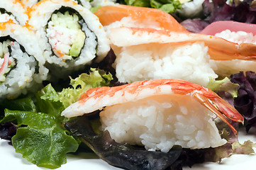 Image showing sushi sashimi with california rolls