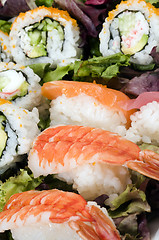 Image showing sushi sashimi with california rolls