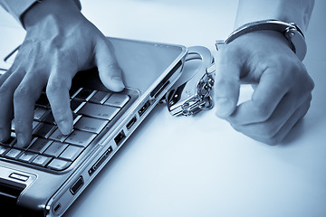 Image showing  Handcuffed businessman on laptop
