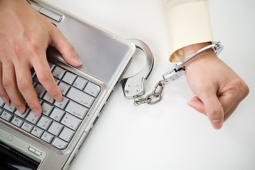 Image showing  Handcuffed businessman on laptop