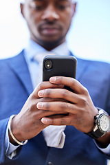 Image showing Black businessman, smartphone and online for email, virtual calendar and social media marketing. Corporate consultant, phone and recording for video education, training or remote course as hustle