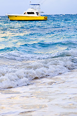 Image showing Waves breaking on tropical shore