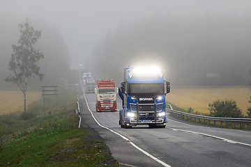 Image showing Bright Headlights of Scania R660 Truck Ace of Spades