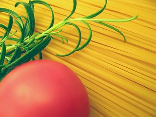 Image showing spaghetti, tomato and rosemary - detail