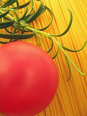 Image showing spaghetti, tomato and rosemary - detail