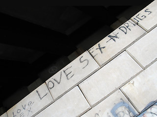 Image showing love sex drugs graffiti