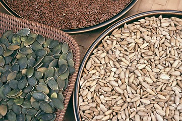 Image showing Pumpkin,  flix and sunflower seeds