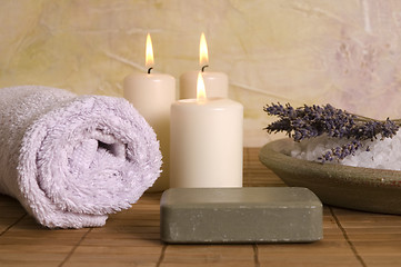 Image showing lavender bath items. aromatherapy