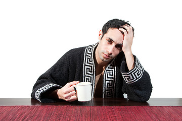 Image showing Morning guy drinking coffee