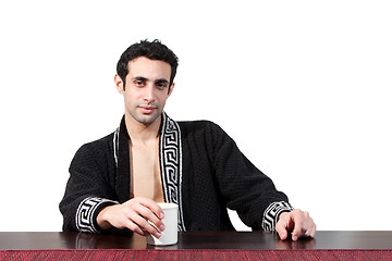 Image showing Morning guy drinking coffee