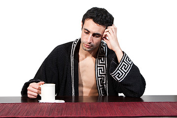 Image showing Morning guy drinking coffee