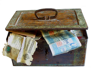 Image showing rusty chest with money