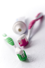 Image showing toothpaste and toothbrushes