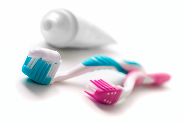 Image showing toothpaste and toothbrushes