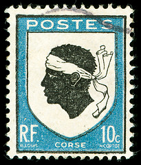 Image showing vintage postage stamp with corsica national emblem