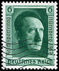 Image showing 1937 vintage german postage stamp of Adolf Hitler